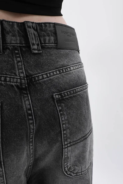 Kadın İspanyol Paça Yüksek Bel Jean Pantolon Antrasit - Resim 4