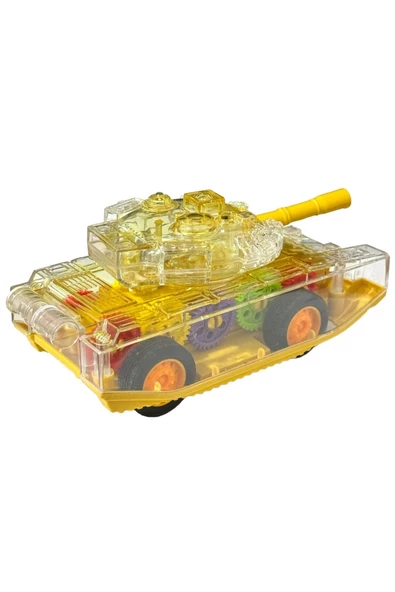 Sürtmeli Şeffaf Işıklı Tank Askeri Araç 15 Cm SARI - Resim 2