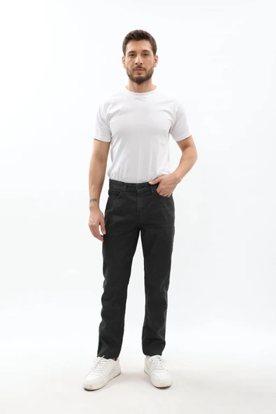 Erkek Regular Fit Koyu Gri Jean Pantolon - 2