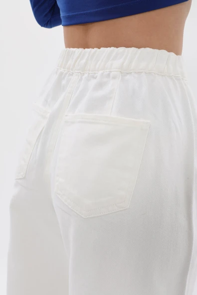 Kadın Beli Lastikli Loose Fit Jean Pantolon - 8