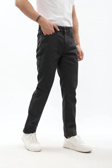 Erkek Regular Fit Koyu Gri Jean Pantolon - 7