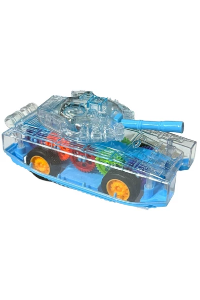 Sürtmeli Şeffaf Işıklı Tank Askeri Araç 15 Cm MAVİ