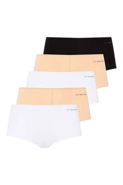 U.S. Polo Assn. Kadın 5'li Şort Boxer (Siyah-Beyaz-Ten-Beyaz-Ten) ürün görseli 1