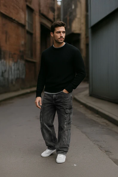 Erkek Kargo Cepli Jean Pantolon ürün görseli