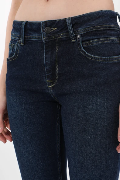 Kadın Likralı Lacivert Düz Jean Pantolon - Resim 7