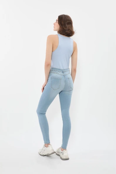 Kadın Yüksek Bel Likralı Açık Mavi Skinny Fit Jean Pantolon - 3