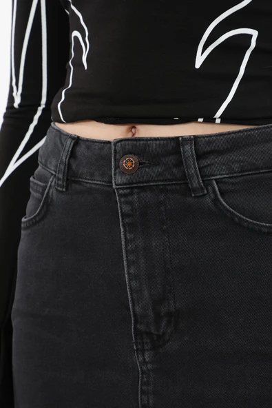 Kadın Likralı Antrasit Mini Jean Etek - 9