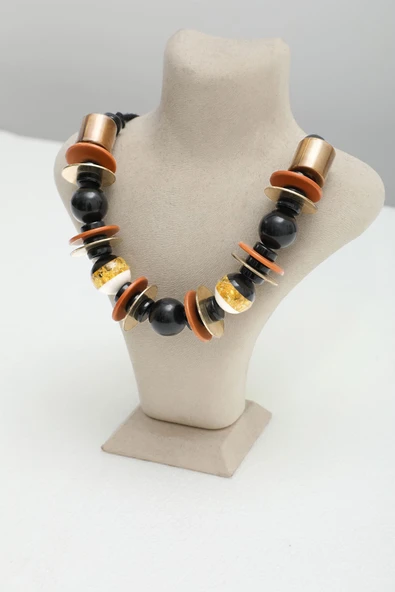 Altın Varak Şeritli ve Toplu Kolye - 2