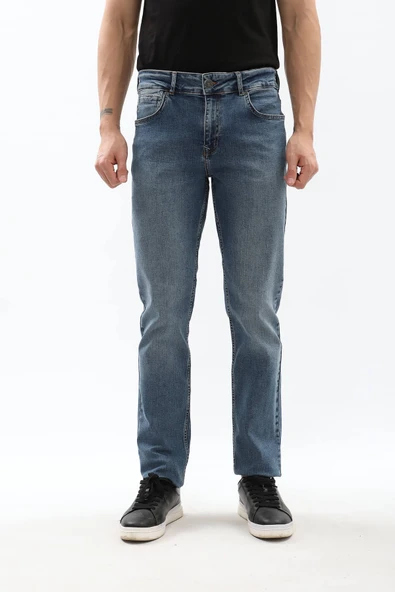 Erkek Koyu Mavi Regular Fit Jean Pantolon - 6