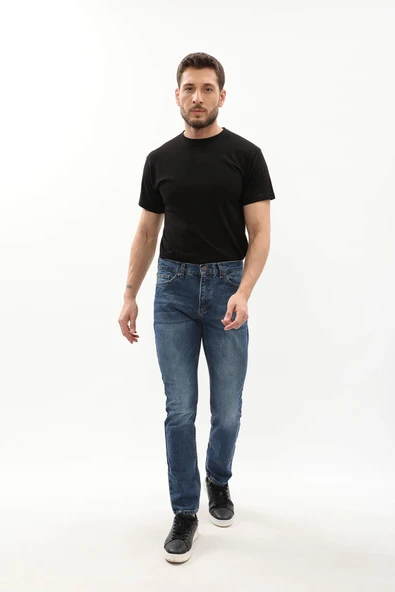 Erkek Regular Fit Mavi Jean Pantolon - 2