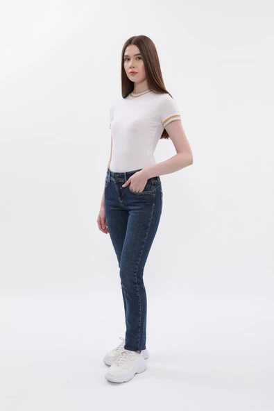 Kadın Çift Düğmeli Dar Jean Pantolon - Resim 6