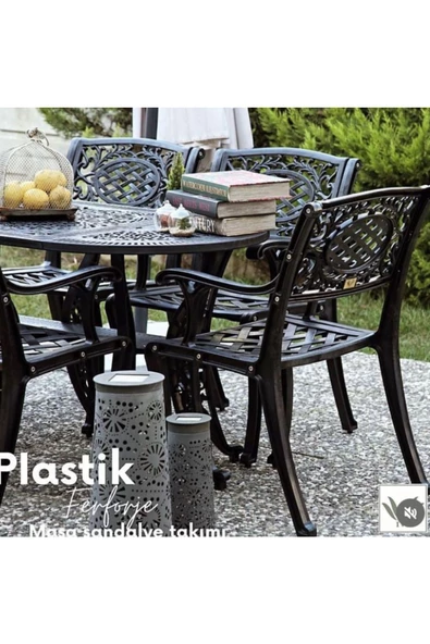 IVF CUNDA model ferforje görünümlü PLASTİK 6 kişilik masa ve sandalye takım 6 sandalye 1 masa - Resim 2