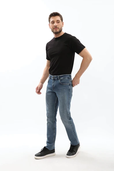 Erkek Koyu Mavi Regular Fit Jean Pantolon - 4