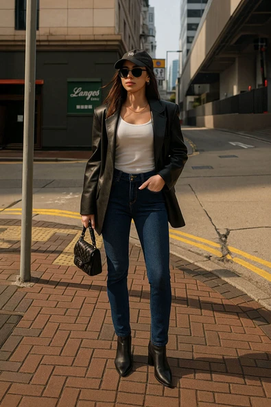 Kadın Çift Düğmeli Dar Jean Pantolon ürün görseli 1