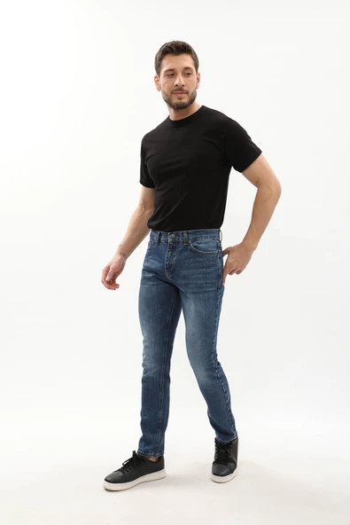 Erkek Regular Fit Mavi Jean Pantolon - 3
