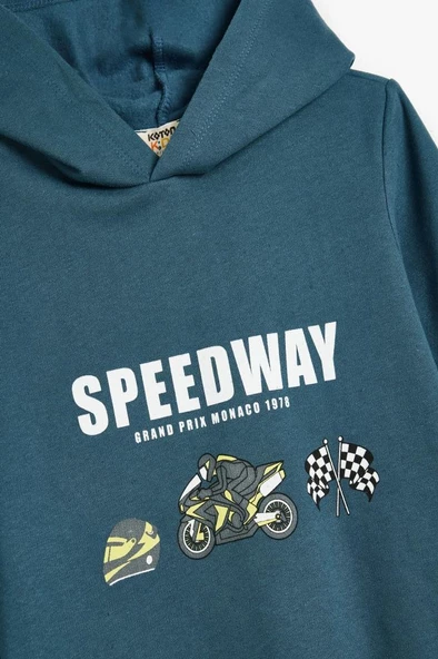 Koton Erkek Çocuk Kapşonlu Sweatshirt Motosiklet Baskılı Uzun Kollu - 3