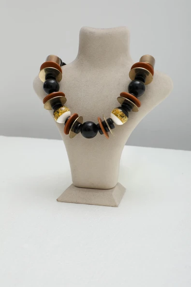 Altın Varak Şeritli ve Toplu Kolye - 4