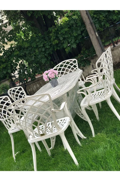 IVF HİTİT model ferforje görünümlü PLASTİK 6 kişilik masa ve sandalye takım 6 sandalye 1 masa - Resim 2