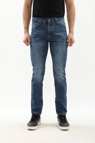 Erkek Regular Fit Mavi Jean Pantolon - 6
