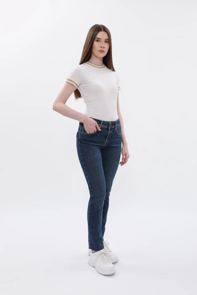 Kadın Çift Düğmeli Dar Jean Pantolon - Resim 2