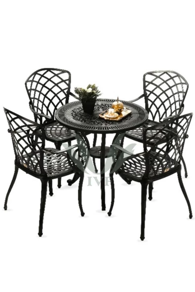 IVF HİTİT model ferforje görünümlü PLASTİK masa ve sandalye takım 4 sandalye 1 masa - Resim 2