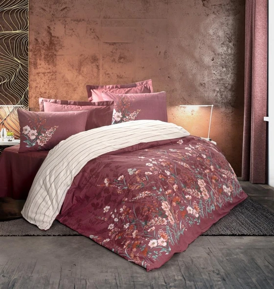 Cotton Box Tek Kişilik Feminen Nevresim Takımı Vina Bordo