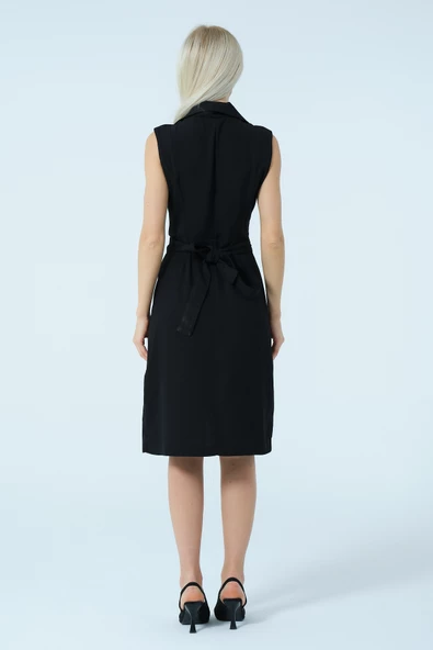 Kruvaze Yaka Bağlamalı Asimetrik Elbise - Resim 12