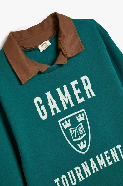 Koton Erkek Çocuk Gömlek Yaka Sweatshirt Baskı Detaylı Uzun Kollu - 3