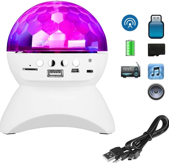 QASUL MÜZİK KUTUSU ŞARJLI DÖNEN DİSKO TOPU EV PARTİ IŞIK GÖSTERİMİ RGB LED BT/USB/SD - 5
