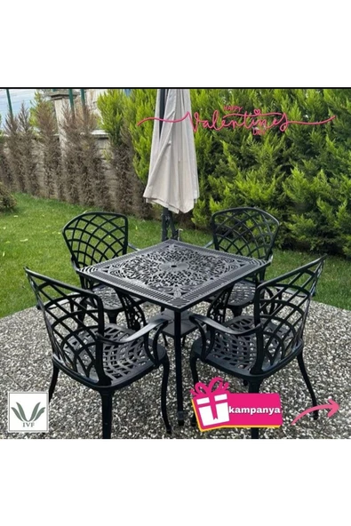 IVF Hitit Model Ferforje Görünümlü Plastik Kare Masa Ve Sandalye Takım 2 Sandalye 1 Masa (İKİLİ) - Resim 2