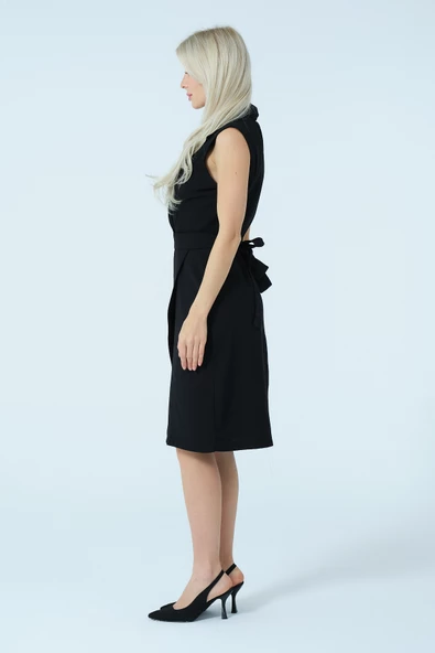 Kruvaze Yaka Bağlamalı Asimetrik Elbise - Resim 11