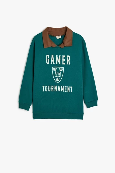 Koton Erkek Çocuk Gömlek Yaka Sweatshirt Baskı Detaylı Uzun Kollu
