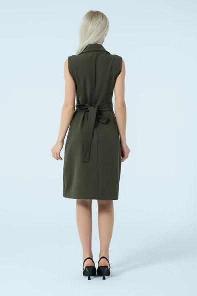 Kruvaze Yaka Bağlamalı Asimetrik Elbise - Resim 6