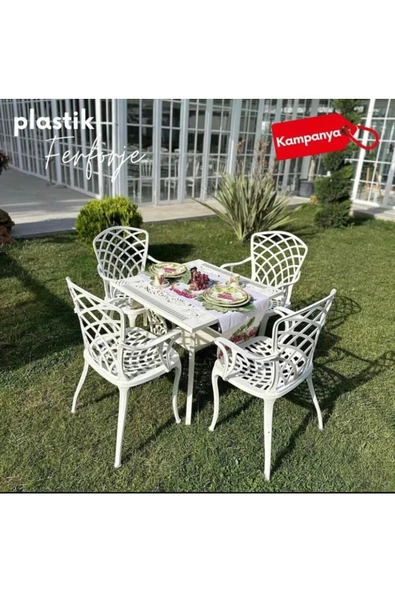 IVF Hitit Model Ferforje Görünümlü Plastik Kare Masa Ve Sandalye Takım 2 Sandalye 1 Masa (İKİLİ) - Resim 2