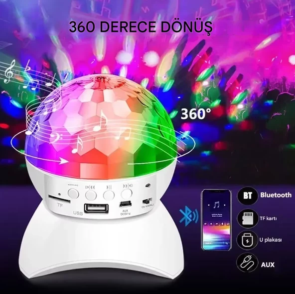 QASUL MÜZİK KUTUSU ŞARJLI DÖNEN DİSKO TOPU EV PARTİ IŞIK GÖSTERİMİ RGB LED BT/USB/SD - 2