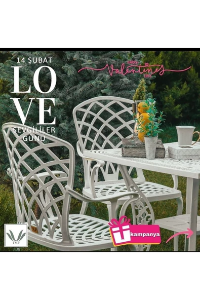 IVF Hitit Model Ferforje Görünümlü Plastik Kare Masa Ve Sandalye Takım 2 Sandalye 1 Masa (İKİLİ) - Resim 3