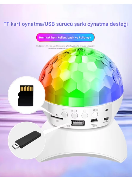 QASUL MÜZİK KUTUSU ŞARJLI DÖNEN DİSKO TOPU EV PARTİ IŞIK GÖSTERİMİ RGB LED BT/USB/SD - 4