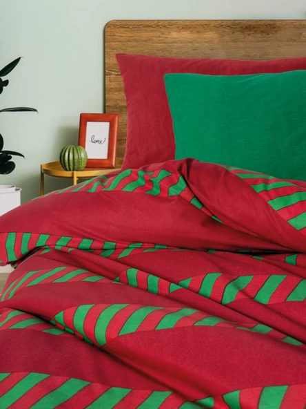 Cozy Home Festive Çift Kişilik Lastikli Çarşaflı Nevresim Takımı Holly Yeşil - 4