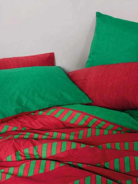 Cozy Home Festive Çift Kişilik Lastikli Çarşaflı Nevresim Takımı Holly Yeşil - 6