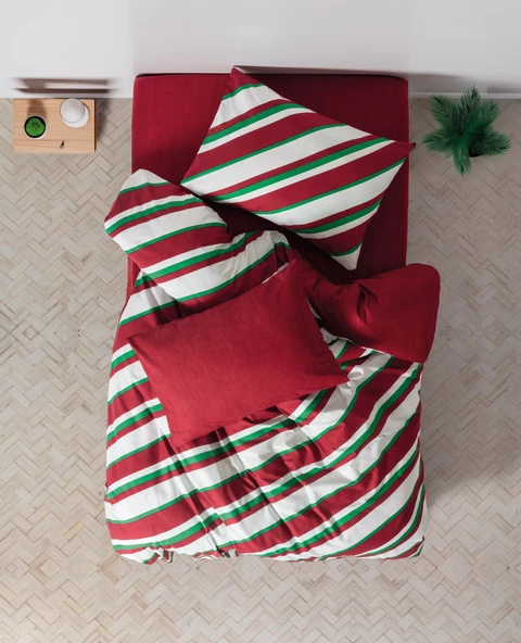 Cozy Home Festive Tek Kişilik Lastikli Çarşaflı Nevresim Takımı Merry Kırmızı - 2