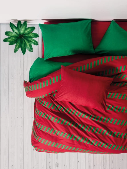 Cozy Home Festive Çift Kişilik Lastikli Çarşaflı Nevresim Takımı Holly Yeşil - 2