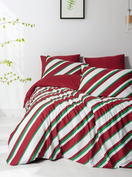 Cozy Home Festive Çift Kişilik Lastikli Çarşaflı Nevresim Takımı Merry Kırmızı