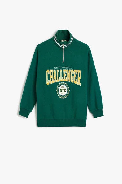 Koton Erkek Çocuk Sweatshirt Dik Yaka Yarım Fermuarlı Kolej Baskılı Pamuklu - 3
