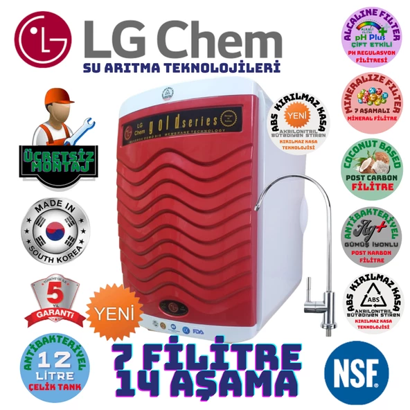LG Chem GOLD BEYAZ KIRMIZI MONTAJ DAHİL 12 LİTRE 7 FİLTRE 14 AŞAMA SU ARITMA CİHAZI