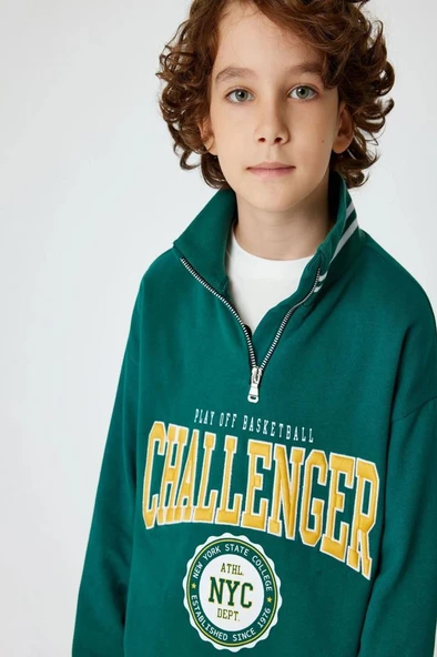 Koton Erkek Çocuk Sweatshirt Dik Yaka Yarım Fermuarlı Kolej Baskılı Pamuklu - 2