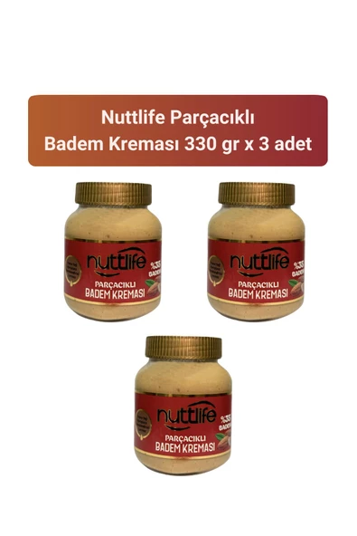 Nuttlife Parçacıklı Badem Kreması 330 gr x 3 adet