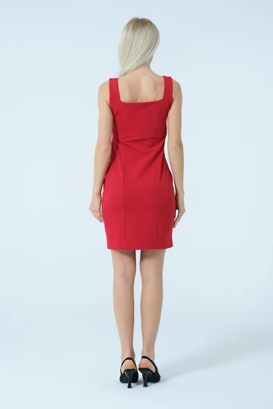 Krep Askılı Mini Elbise - 4