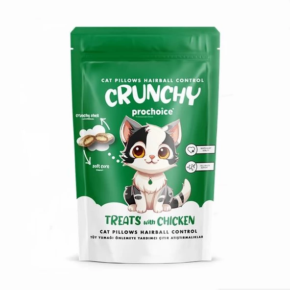 Prochoice Crunchy Hairball Control, Kediler için Tüy Yumağı Önlemeye Yardımcı Tavuklu Çıtır Atıştırmalık 60gr