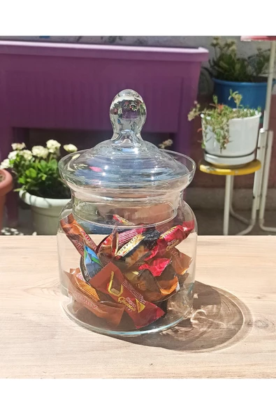 İNCEGİL HOME El Yapımı Üfleme Cam Vase Drajelik, Şekerlik, Sunumluk, Çerezlik, Çay Şeker Kavanozu 23cm - 2