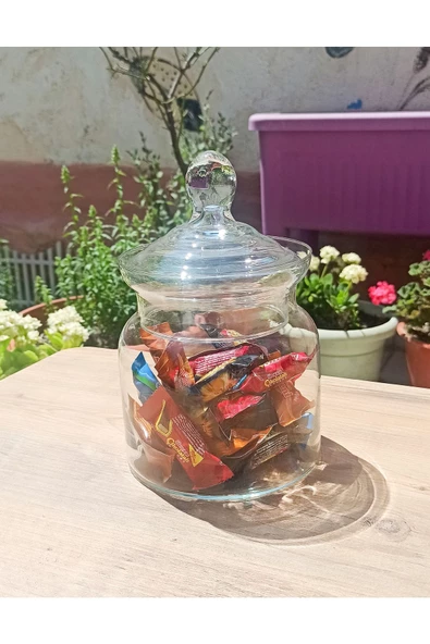 İNCEGİL HOME El Yapımı Üfleme Cam Vase Drajelik, Şekerlik, Sunumluk, Çerezlik, Çay Şeker Kavanozu 23cm